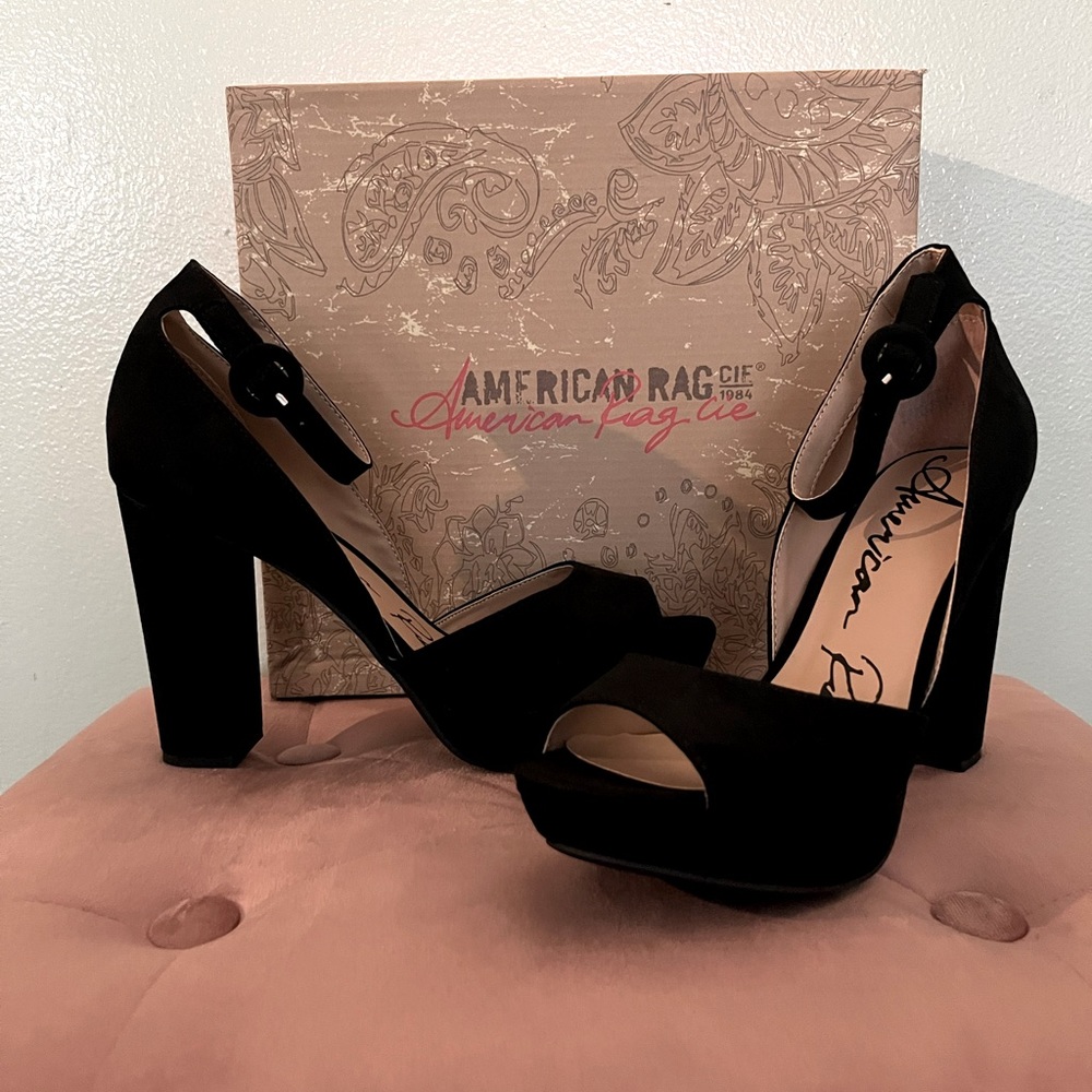8.5W, Black, American Rag Womens Areeta Ankle Strap D'Orsay Heels NWT